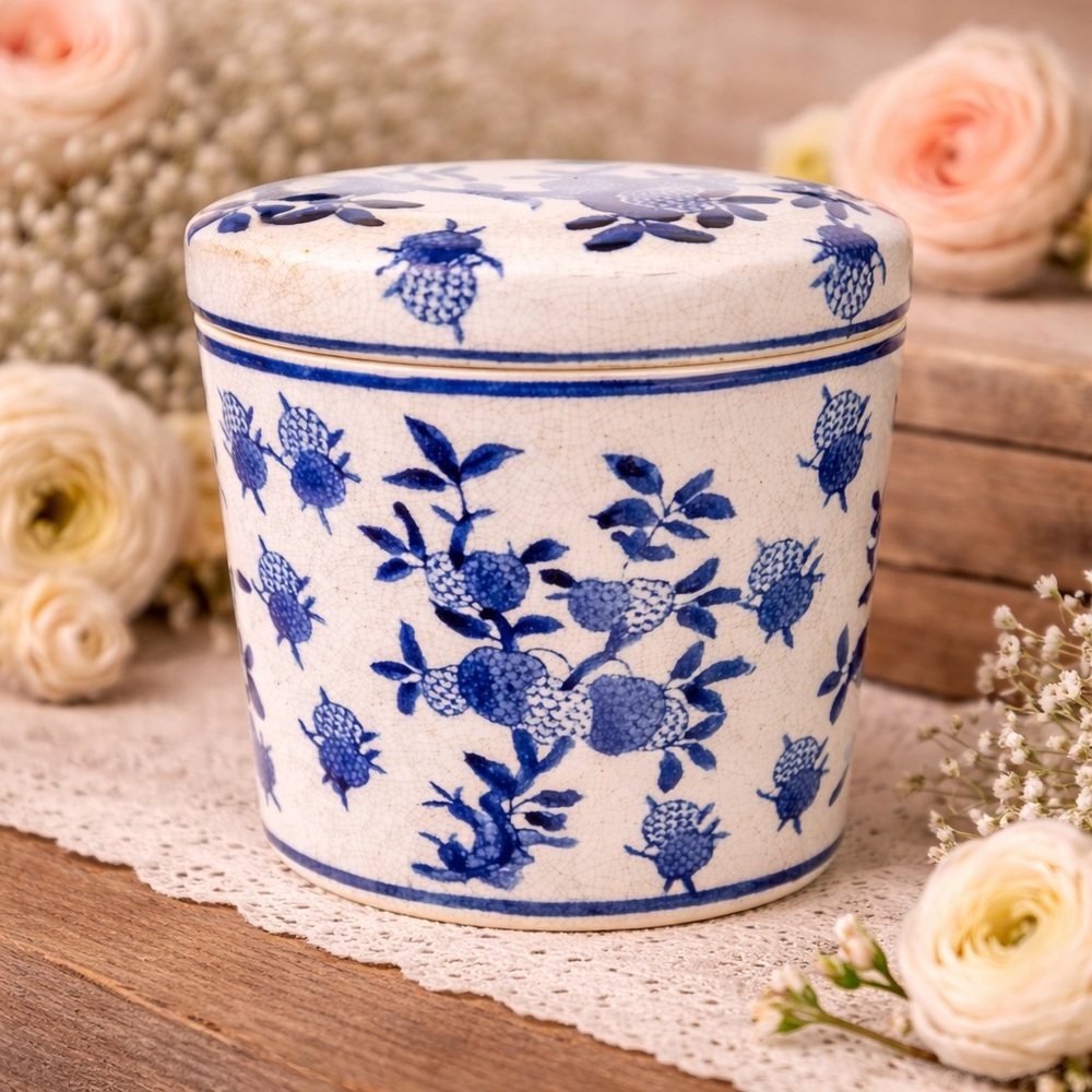 Blue&White Floral Porcelain Canister‎ Jar Container
